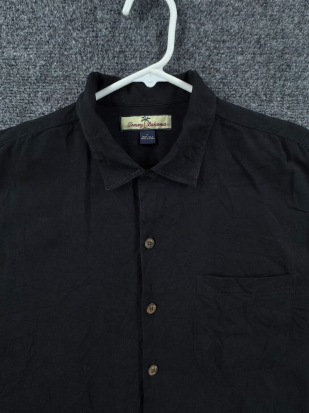 Tommy Bahama Short Sleeve Black Medium Men Button Up Beach Pocket Shirt Resort